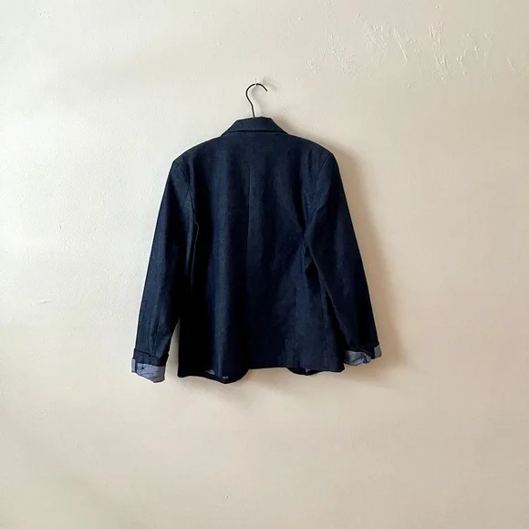 Gap Navy Blue Denim Pinstripe Lined Single Button Collared Fit & Darted Blazer 8 - Picture 6 of 12